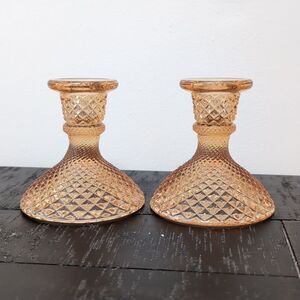 Set of 2 Vintage Westmoreland English Hobnail Candlesticks Depression Glass